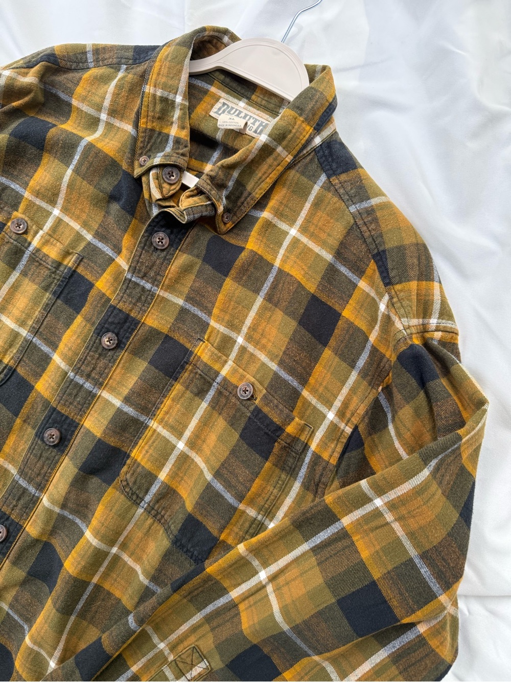 Duluth Trading Co Yellow and Black Plaid Button-Down Shirt